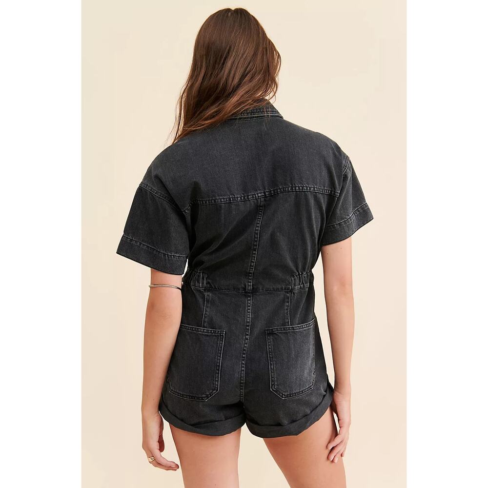 Free People Marci Cotton Cuffed black Shortalls size small - Picture 3 of 9